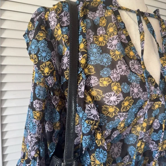 TopShop Purple Blue Ruffled Side Neck Tie Long Sleeve Blouse Top - Picture 2 of 5